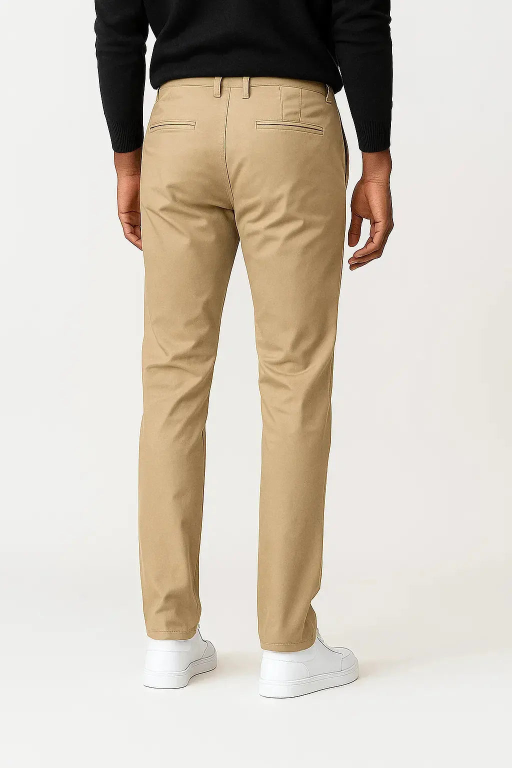 Harrington Oxford Men's Chino Pants Khaki Stretch Straight Fit, view 6 - Elena Harper