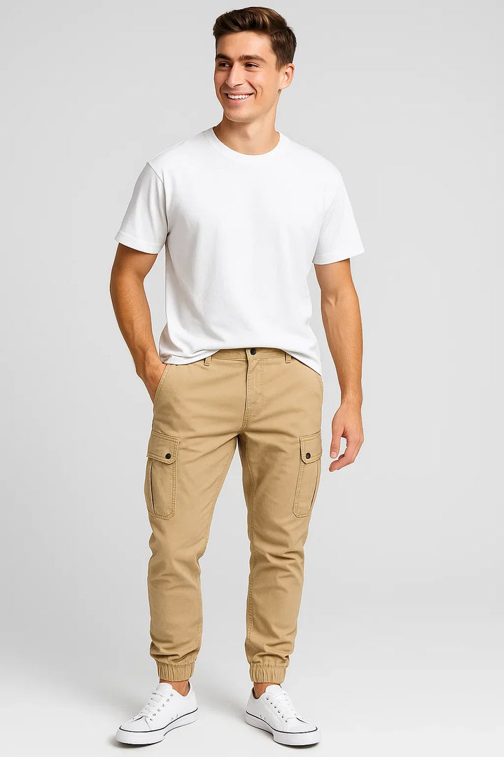 Men's Cargo Pants with Elastic Cuffs and Pockets