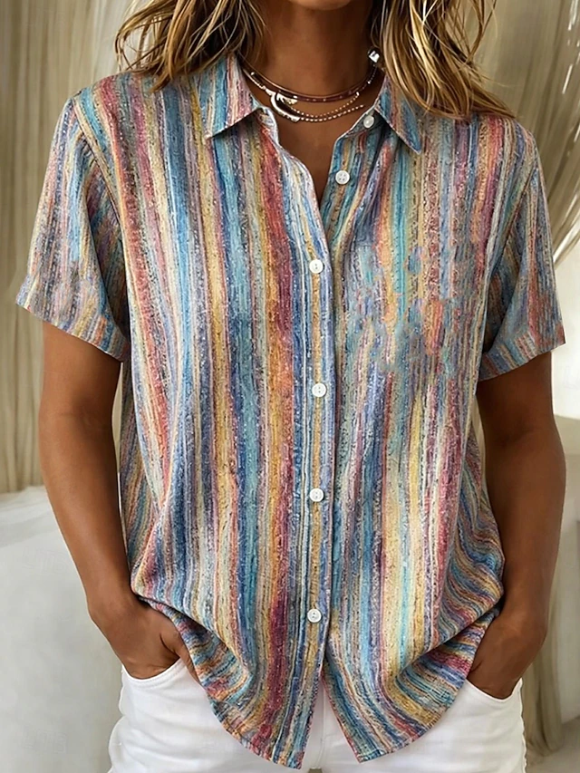 Simone Artful Short-Sleeve Shirt, view 6 - Elena Harper
