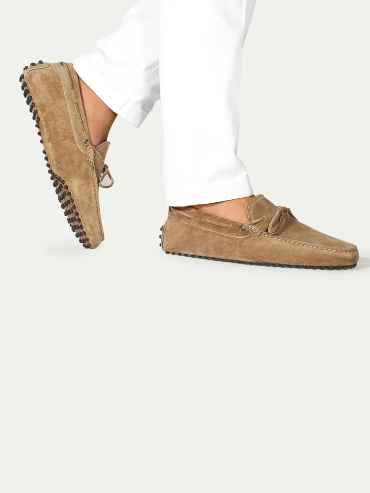 BEIGE SUEDE DRIVER LOAFERS FOR MEN