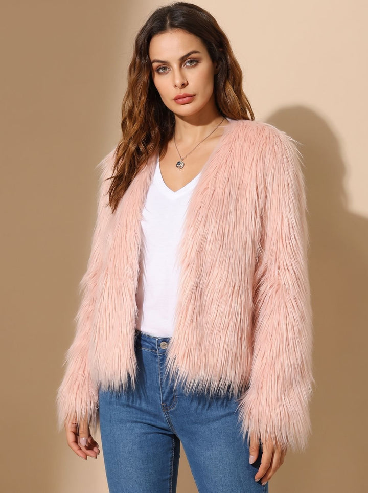 Roos | Aveline Women's Faux Fur Coat with Round Neck and Open Front