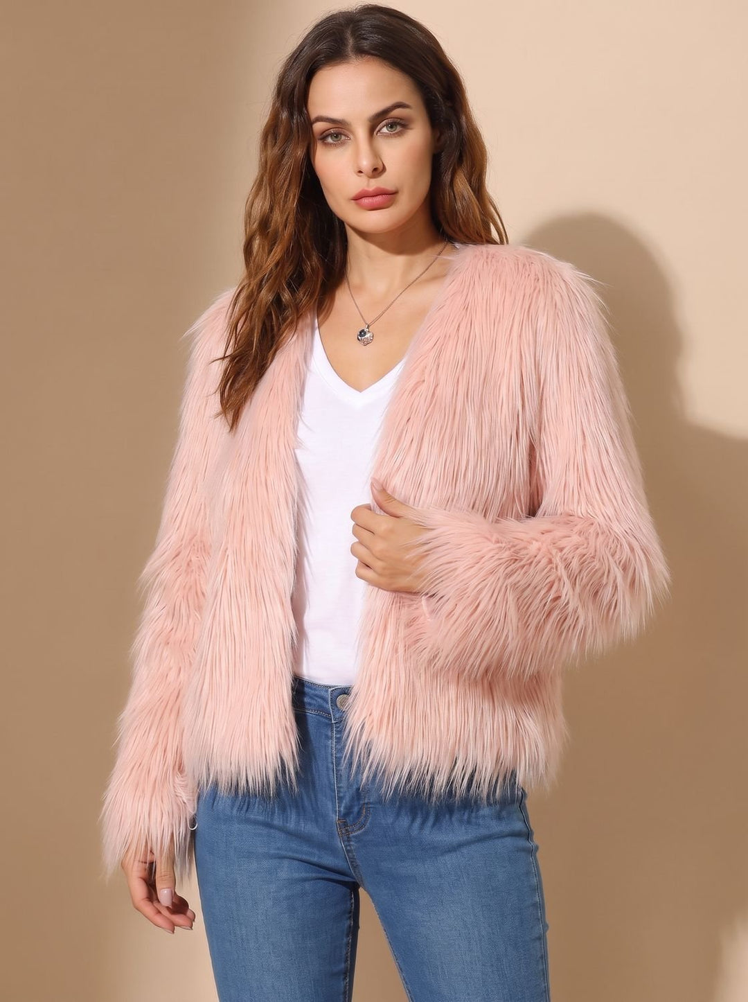 Roos | Aveline Women's Faux Fur Coat with Round Neck and Open Front