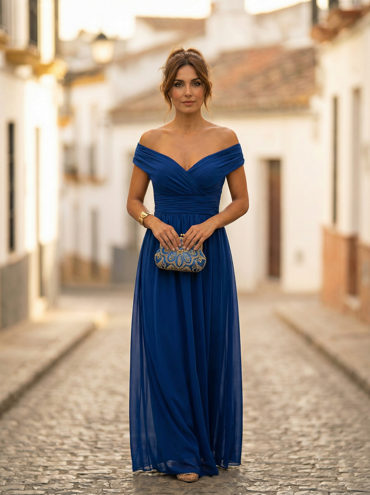 Leo | Elegant V-neck long gathered dress for women | Wedding