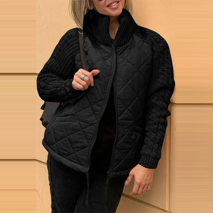 Women’s Padded Jacket with High Collar – Warm Zip-Up Knit Down Jacket