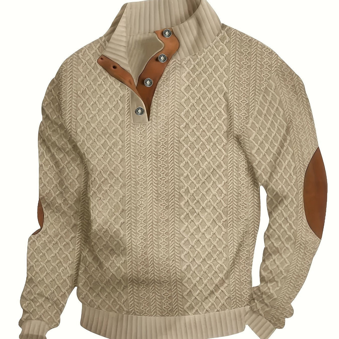 Ronan Stand Collar Button Henley Sweater - Elena Harper