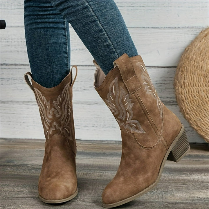 Ladies' Western Boots for Wide Calves with Embroidered Shaft