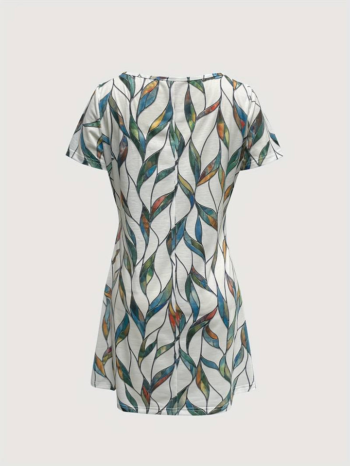Abrielle - Dress with V-neck and leaf motif