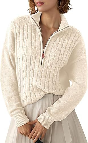 Women's Half-Zip Sweater with High Collar - Retro and Comfortable