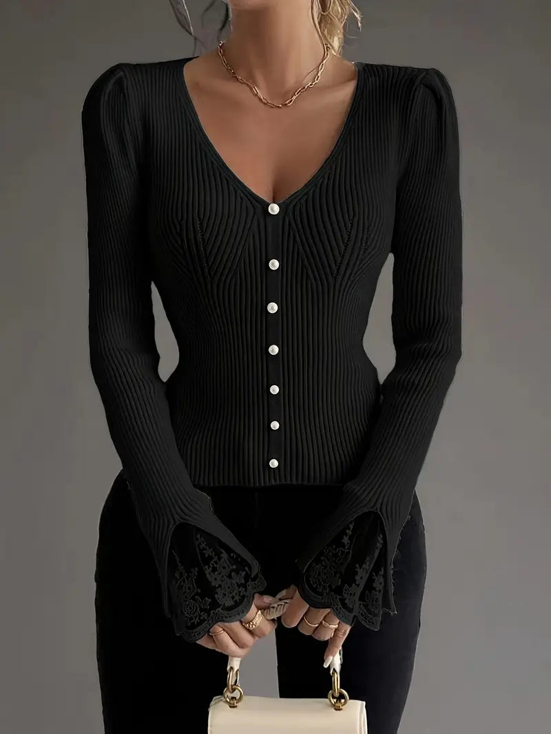 Women’s Ribbed V-Neck Sweater – Casual, Elegant, and Cozy