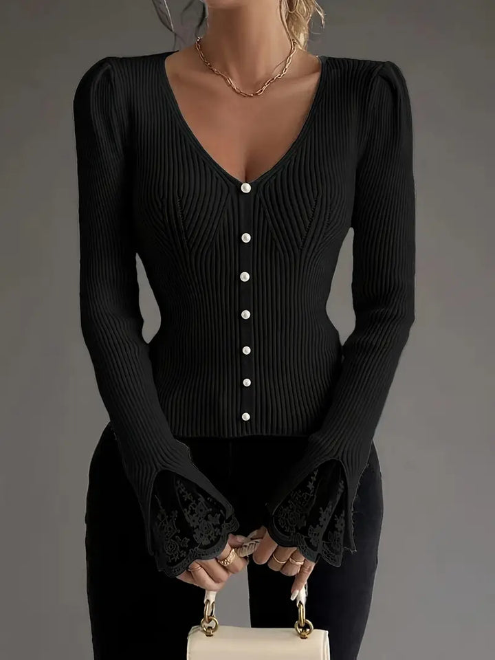 Women’s Ribbed V-Neck Sweater – Casual, Elegant, and Cozy