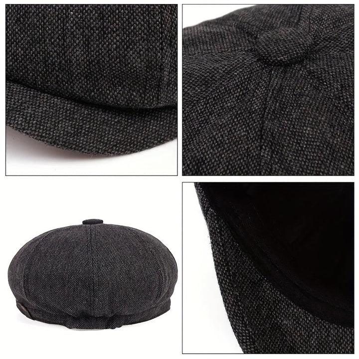 Men's Retro Flat Cap: Classic Herringbone Style for a Vintage Look, view 10 - Elena Harper