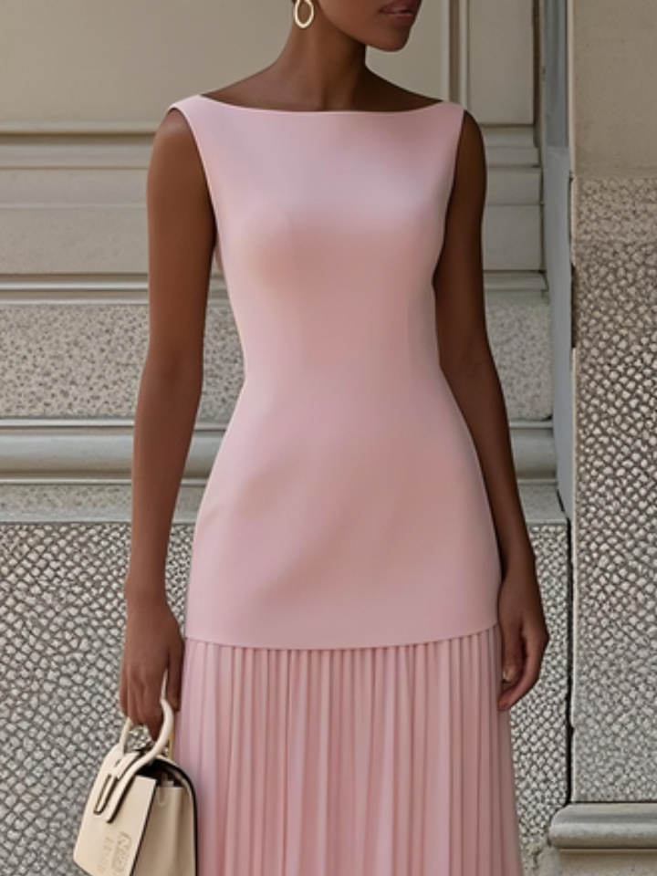 SLEEVELESS PLEATED LONG DRESS FOR WOMEN