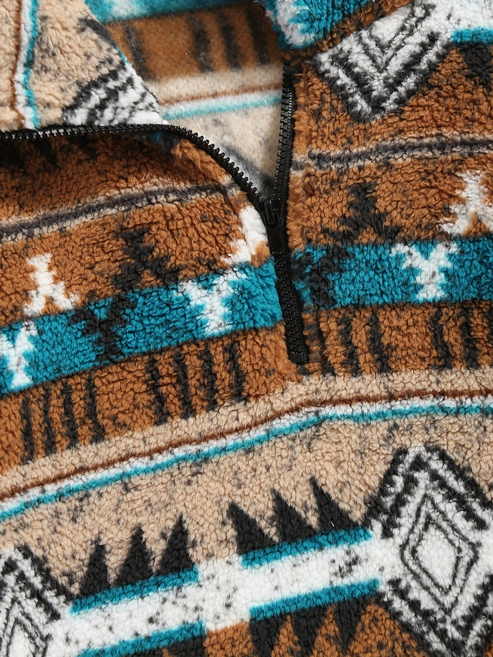 Rowan Patterned Quarter-Zip Pullover, view 6 - Elena Harper