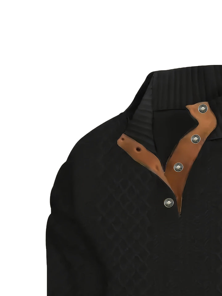 Ronan Stand Collar Button Henley Sweater - Elena Harper