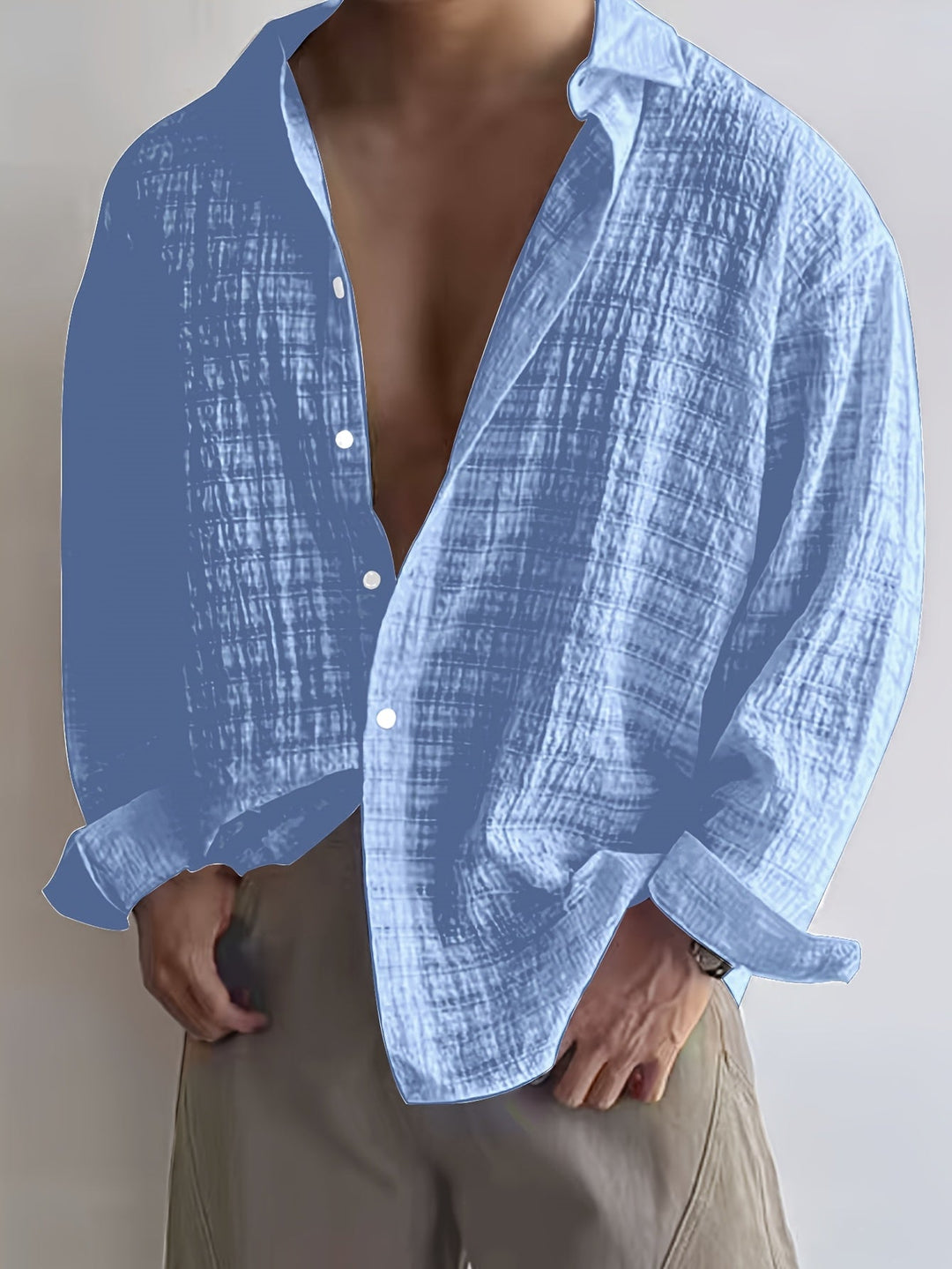 Rafael Relaxed Textured Long-Sleeve Shirt, view 2 - Elena Harper