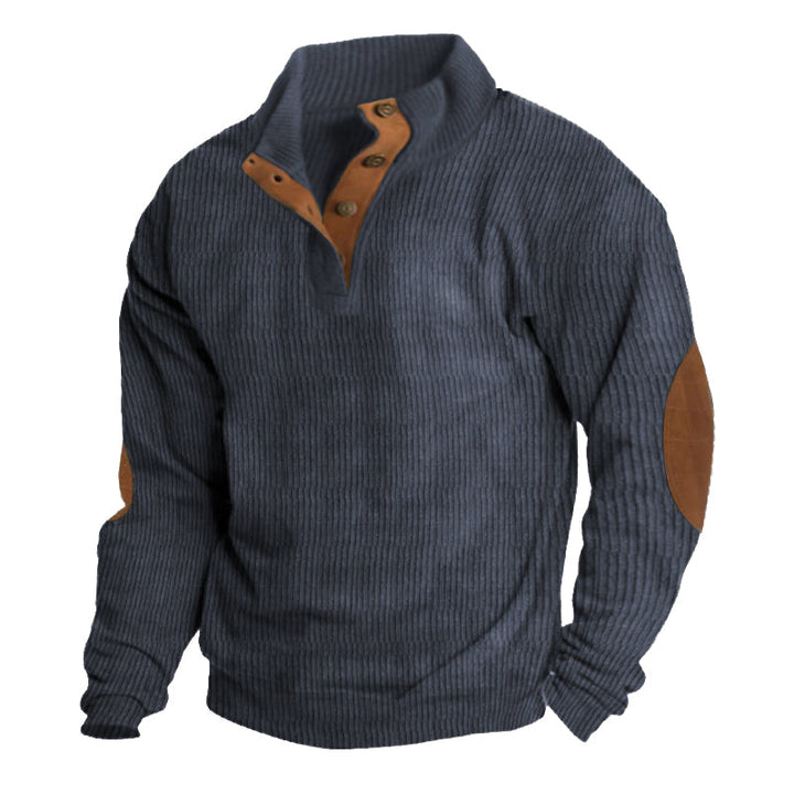 Men's Half Button Pullover Sweater with Elbow Patches