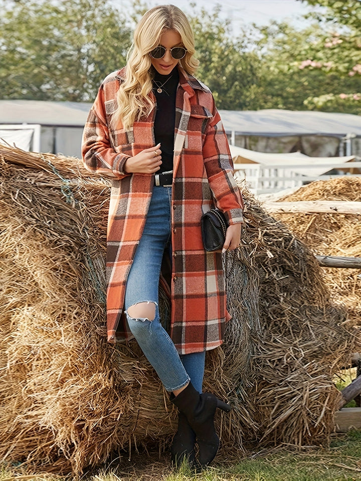 Rosamund Longline Plaid Coat, view 8 - Elena Harper