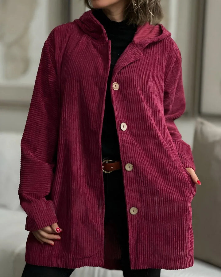 Andrea Casual Cord Jacket with Hood for Women - Elena Harper