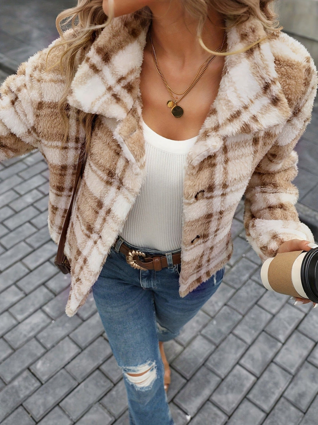 Women's Plaid Plush Jacket - Soft and Casual