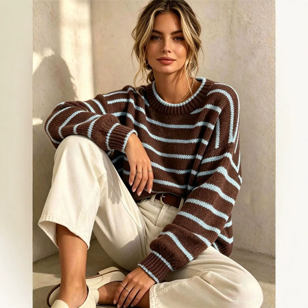 Women's Round Neck Knit Sweater - Casual and Comfortable