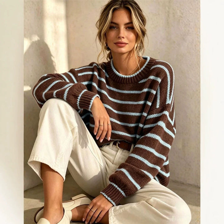 Women's Round Neck Knit Sweater - Casual and Comfortable