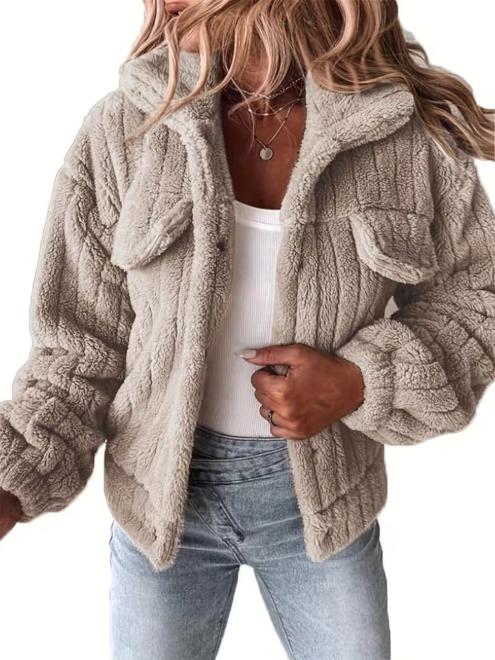 Libila Faux Fur Jacket with Pockets, view 3 - Elena Harper