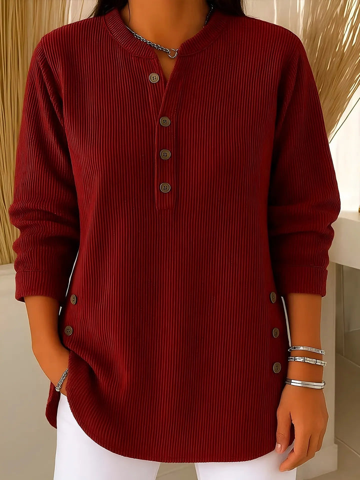 Women's Ribbed Blouse with Decorative Buttons