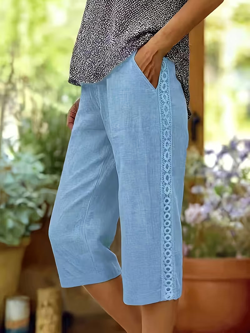Arnisa Comfortable Summer Pants with Side Lace Inserts, view 5 - Elena Harper