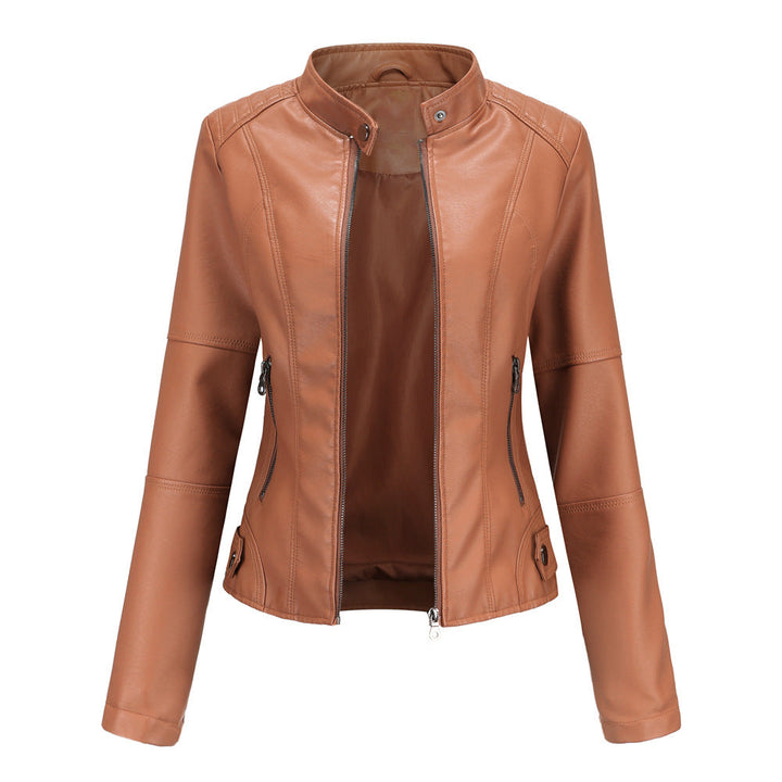 Biker jacket with stand-up collar