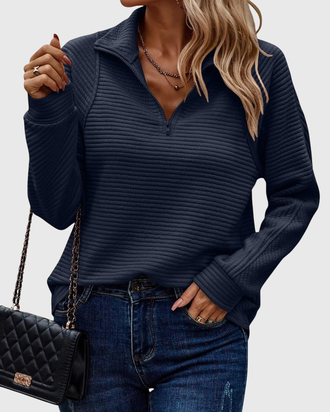 Emma & Rose knit zip-up sweater — women's winter knitwear