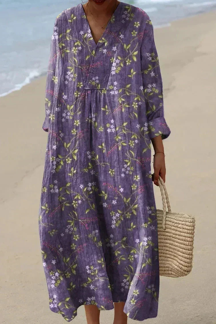 Women's Floral Midi Dress - Elegant Violet Bloom Style