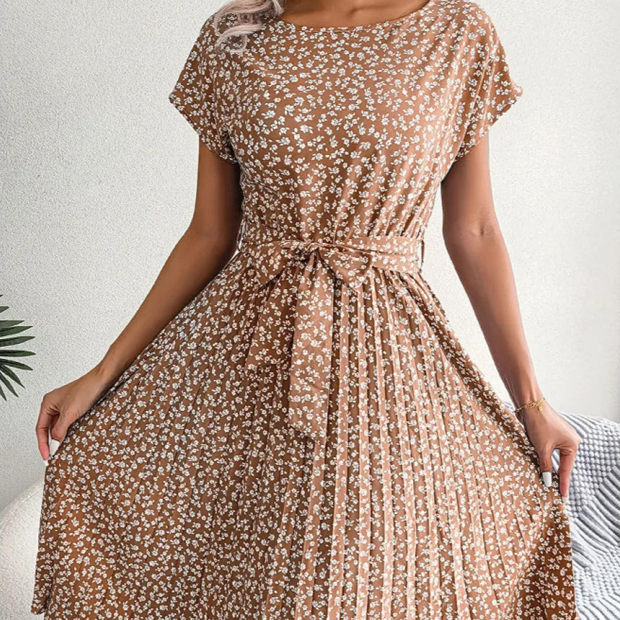 Floral Pleated Midi Dress for Women - Julieta