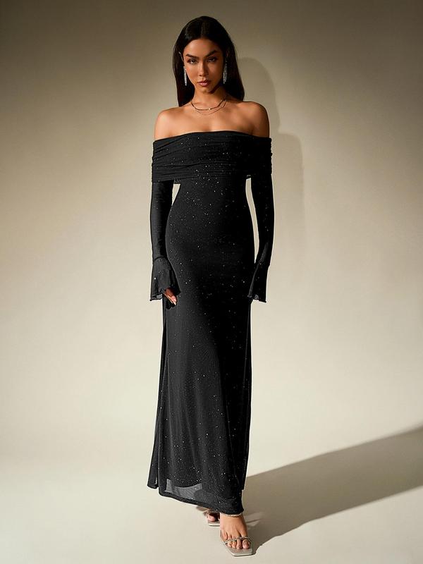 DARCIE Off Shoulder Ruched Sequin Bodycon Evening Gown - Elena Harper
