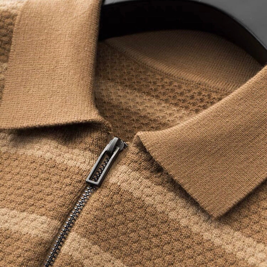 Men's Half-Zip Striped Polo Shirt – Modern Style & Comfort