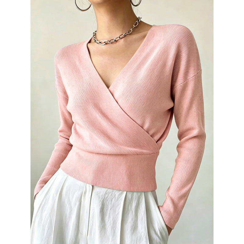 Women's Crossed Sweater in Solid Colors - Soft and Modern
