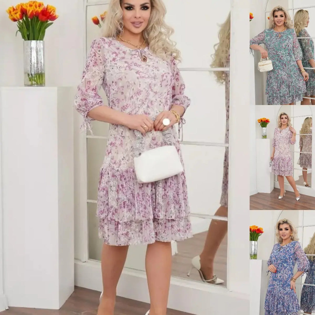 Elegant Floral Ruffled Dress for Spring and Summer