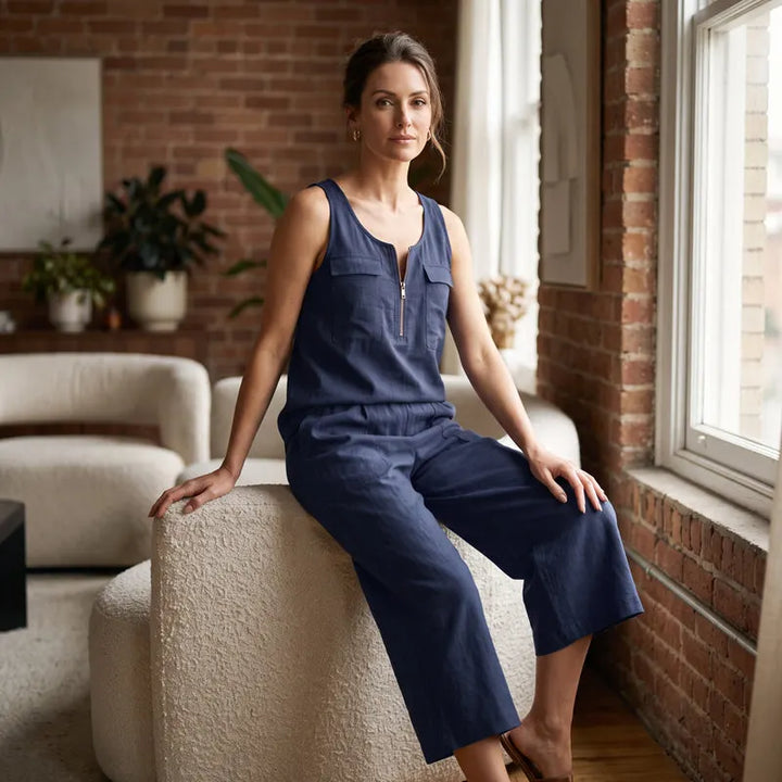 Women's Sleeveless Set with Wide Pants