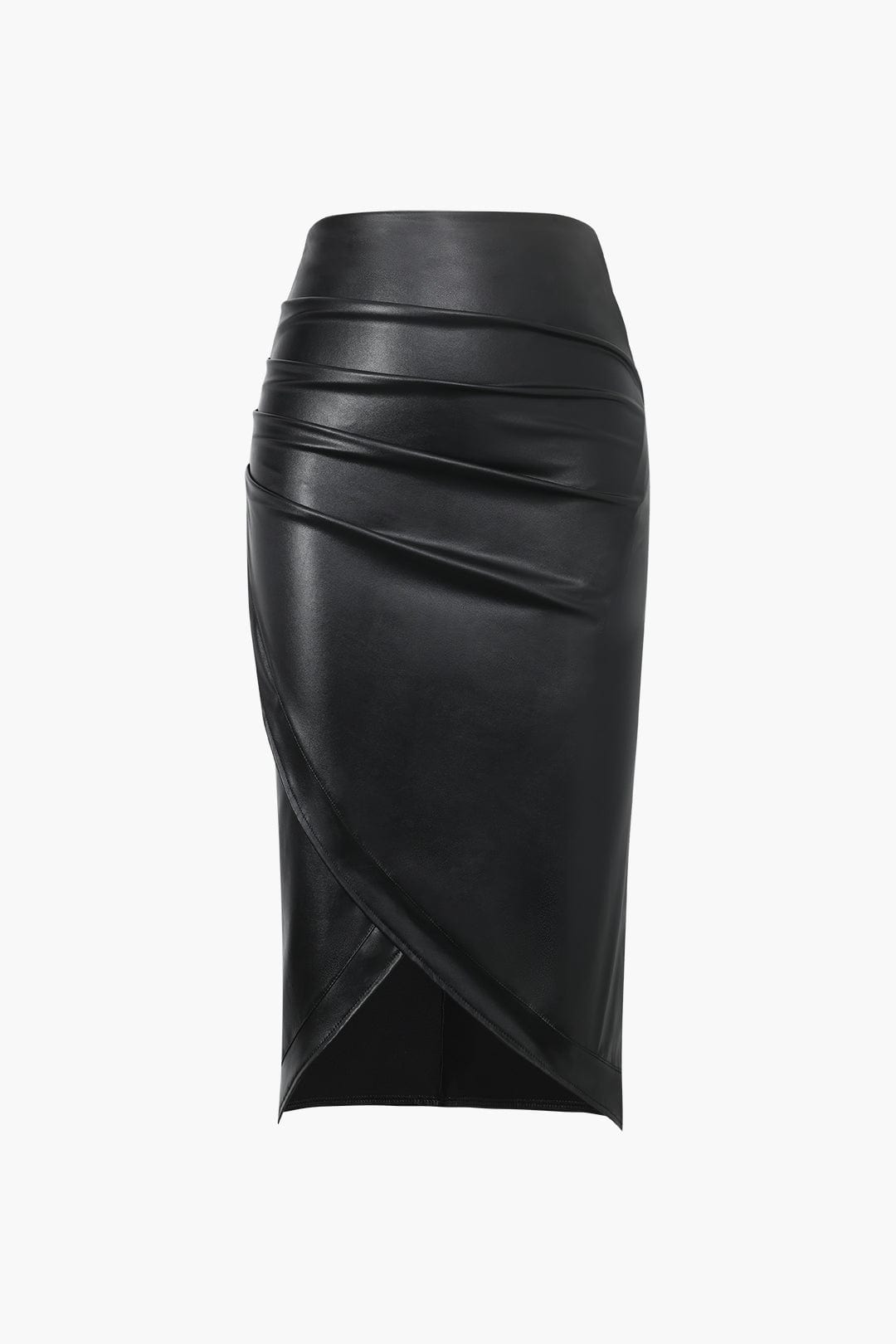 Midi Faux Leather Skirt for Women Elegant Asymmetrical Bodycon with Braided Pattern - Elena Harper