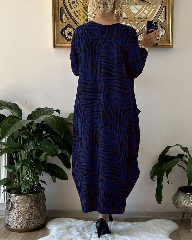 Loose Animal Print Dress with Pocket, view 7 - Elena Harper