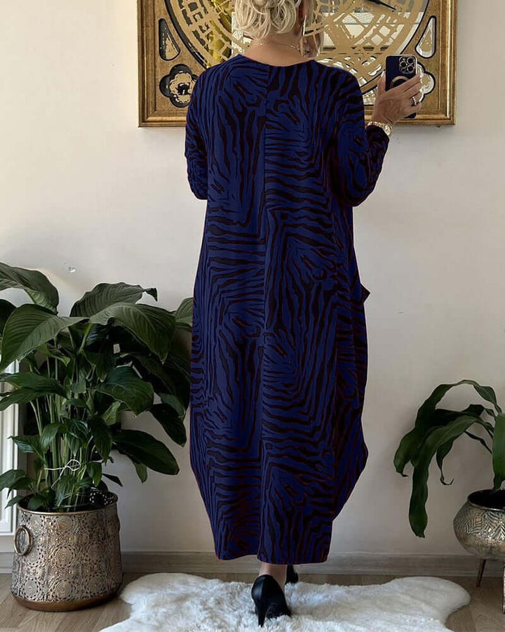 Loose Animal Print Dress with Pocket, view 7 - Elena Harper