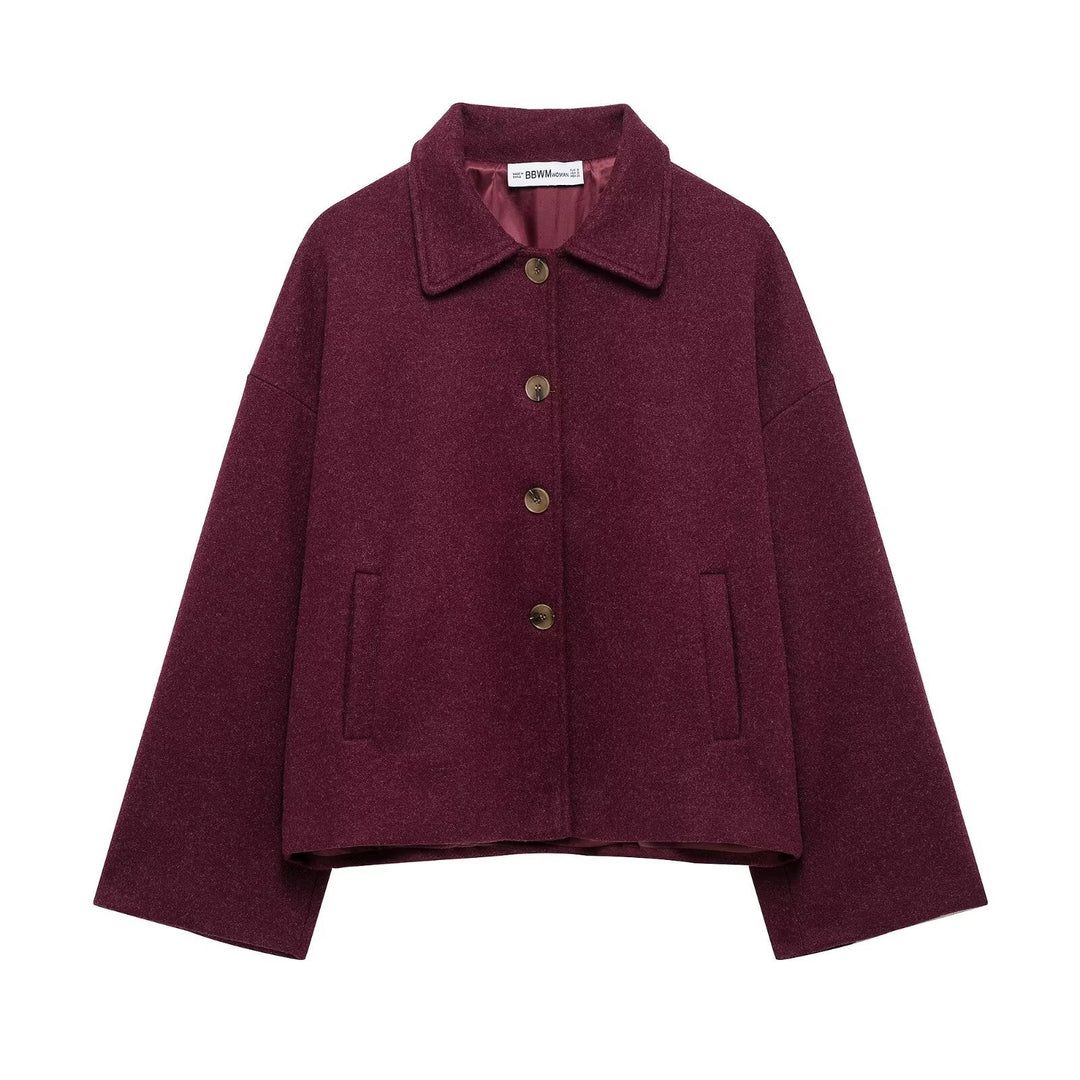 Short Women's Coat with Notched Collar - Chic and Soft