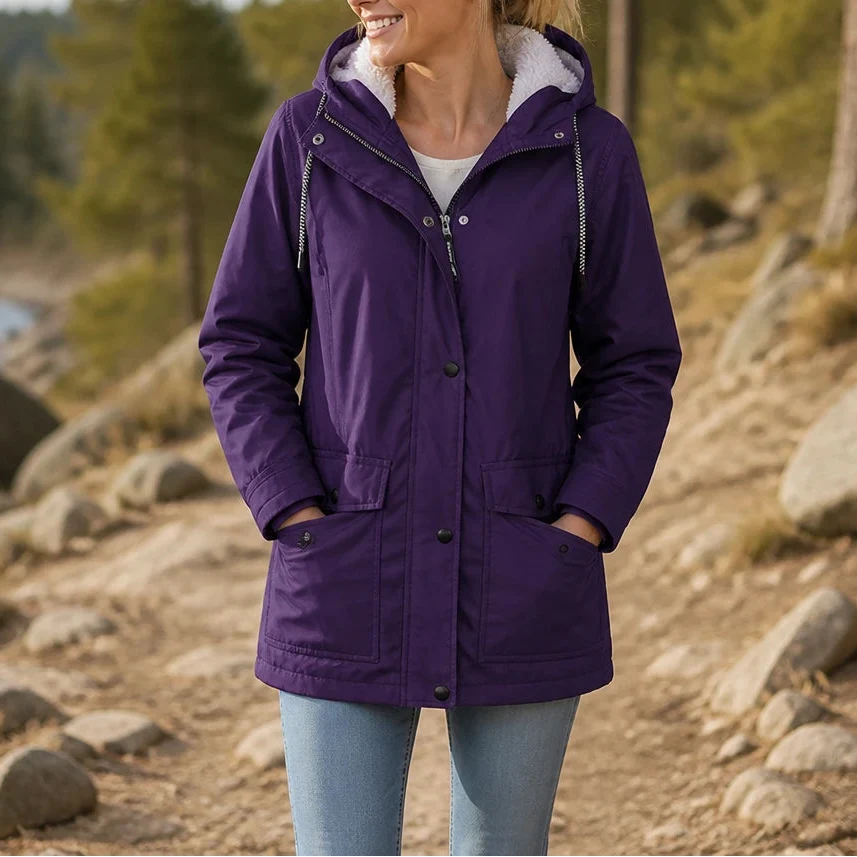 Mandy Warm and Stylish Fleece Winter Jacket with Hood, view 5 - Elena Harper