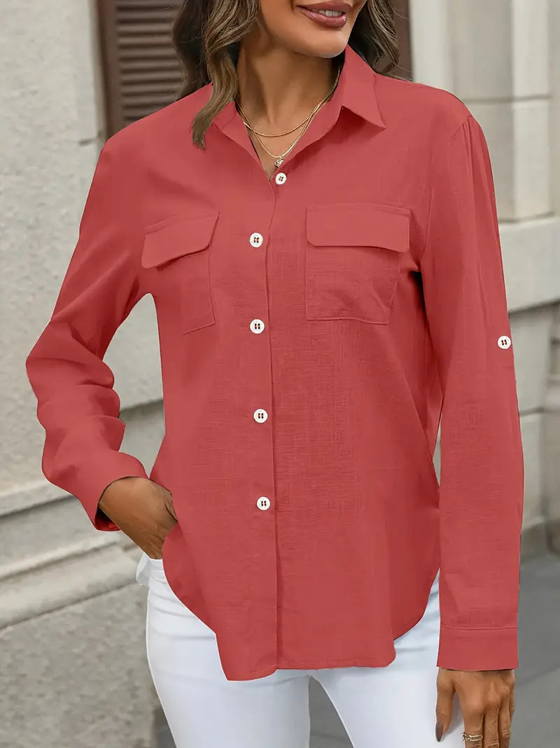 Athena - Cotton Shirt With Front Pockets