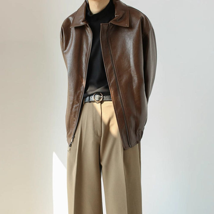Short Leather Jacket with Zipper for Men - Emar