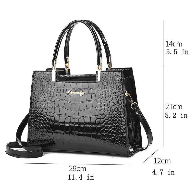Glossy Crocodile Pattern Handbag