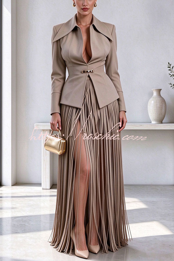 Maderia Structured Blazer & Tassel Skirt Two-Piece Set