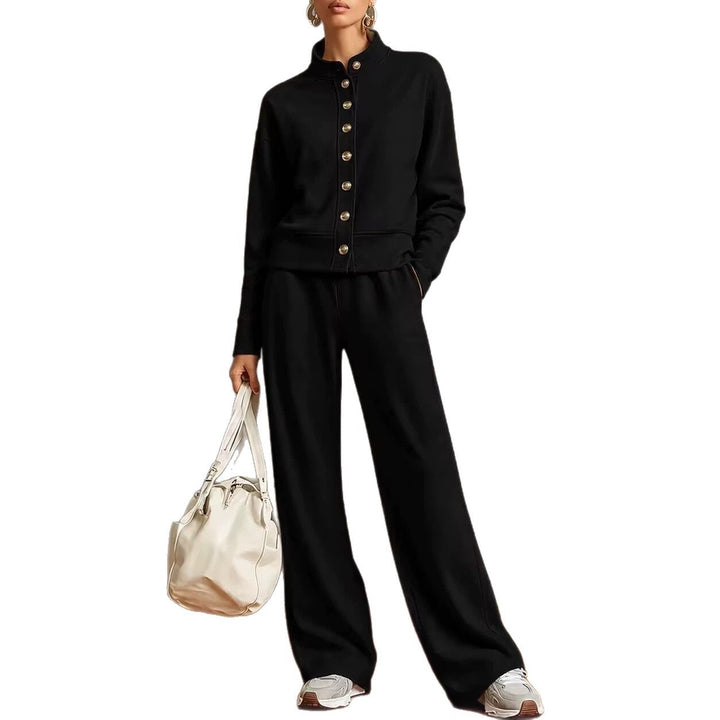 Cardigan with High Collar and Wide Pants Chic and Comfortable, view 5 - Elena Harper