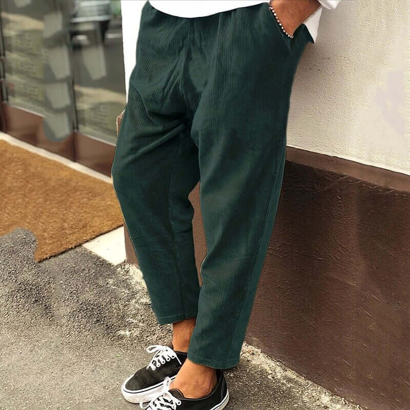 Men's Ribbed Cropped Trousers Casual Style, view 3 - Elena Harper