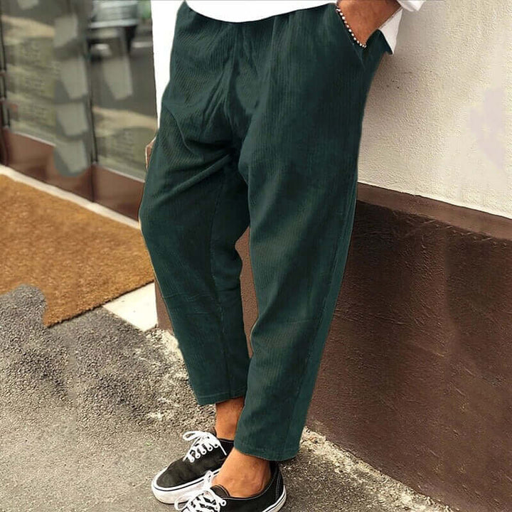 Men's Ribbed Cropped Trousers Casual Style, view 3 - Elena Harper