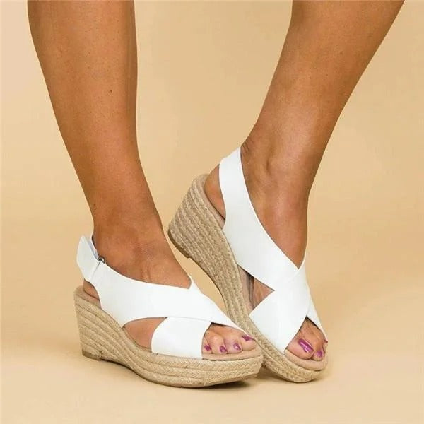 Annika Emma & Rose Cape Town orthopedic open-toe wedges, bohemian style sandals for women with wooden heels and leather straps.
